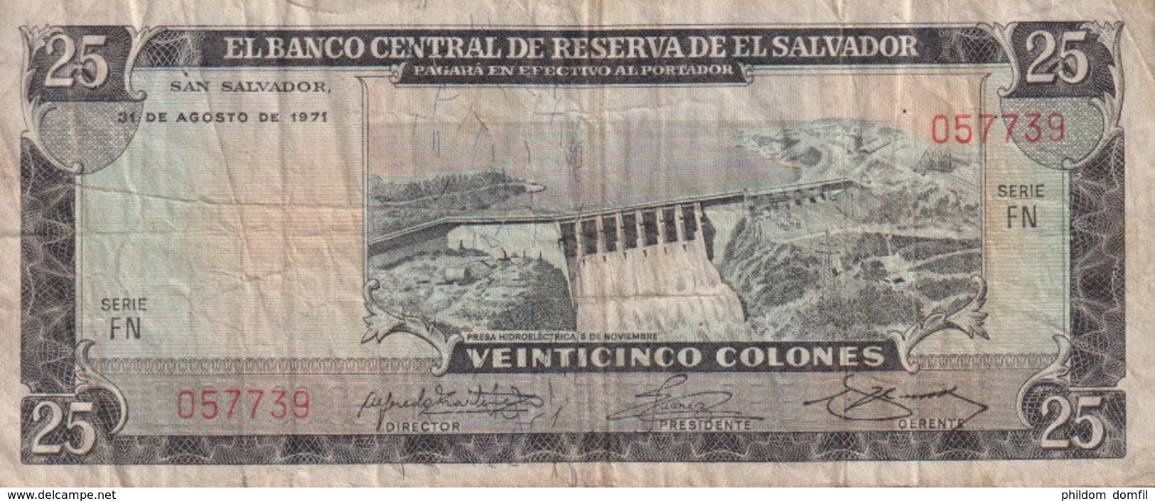 Ref. 1333-1755 - BIN EL SALVADOR . 1971. EL SALVADOR 25 COLONES 1971 - 1974 - Salvador