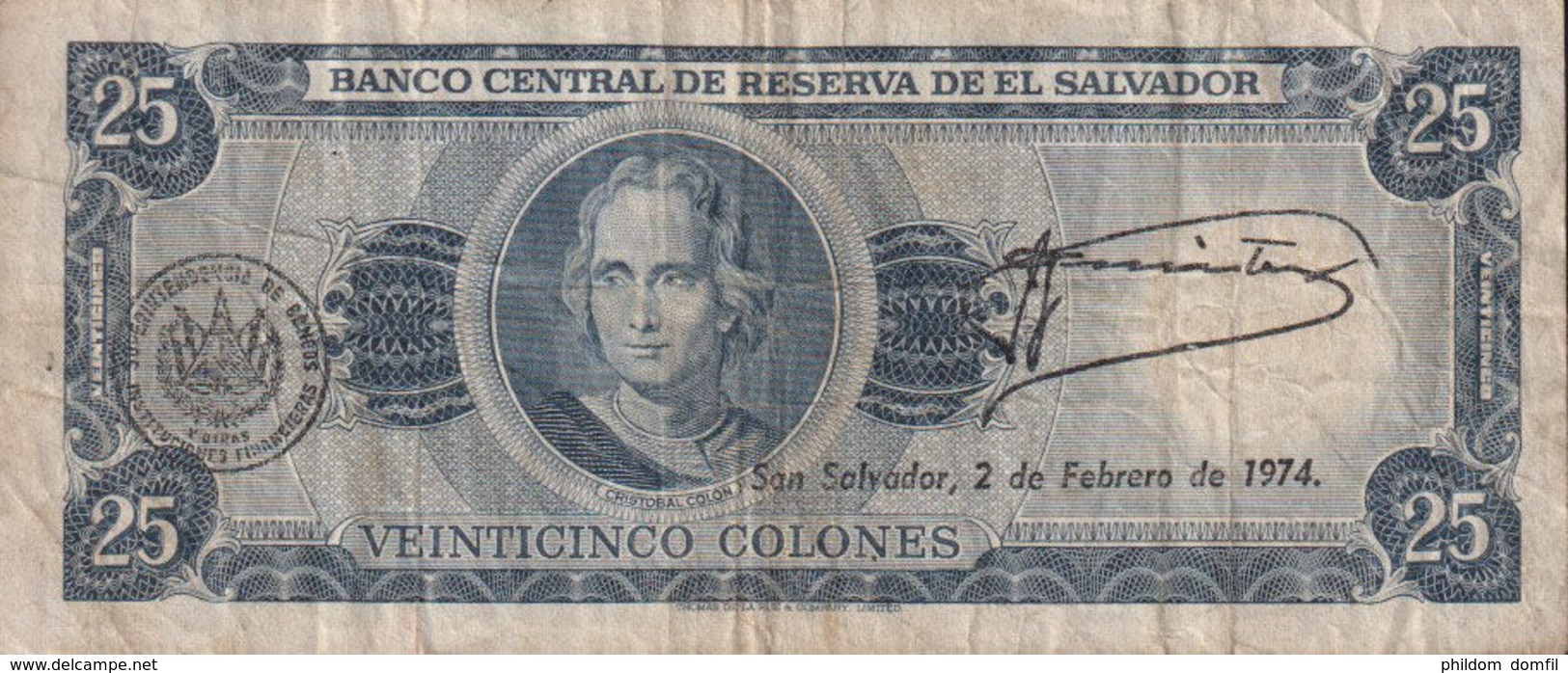 Ref. 1333-1755 - BIN EL SALVADOR . 1971. EL SALVADOR 25 COLONES 1971 - 1974 - Salvador