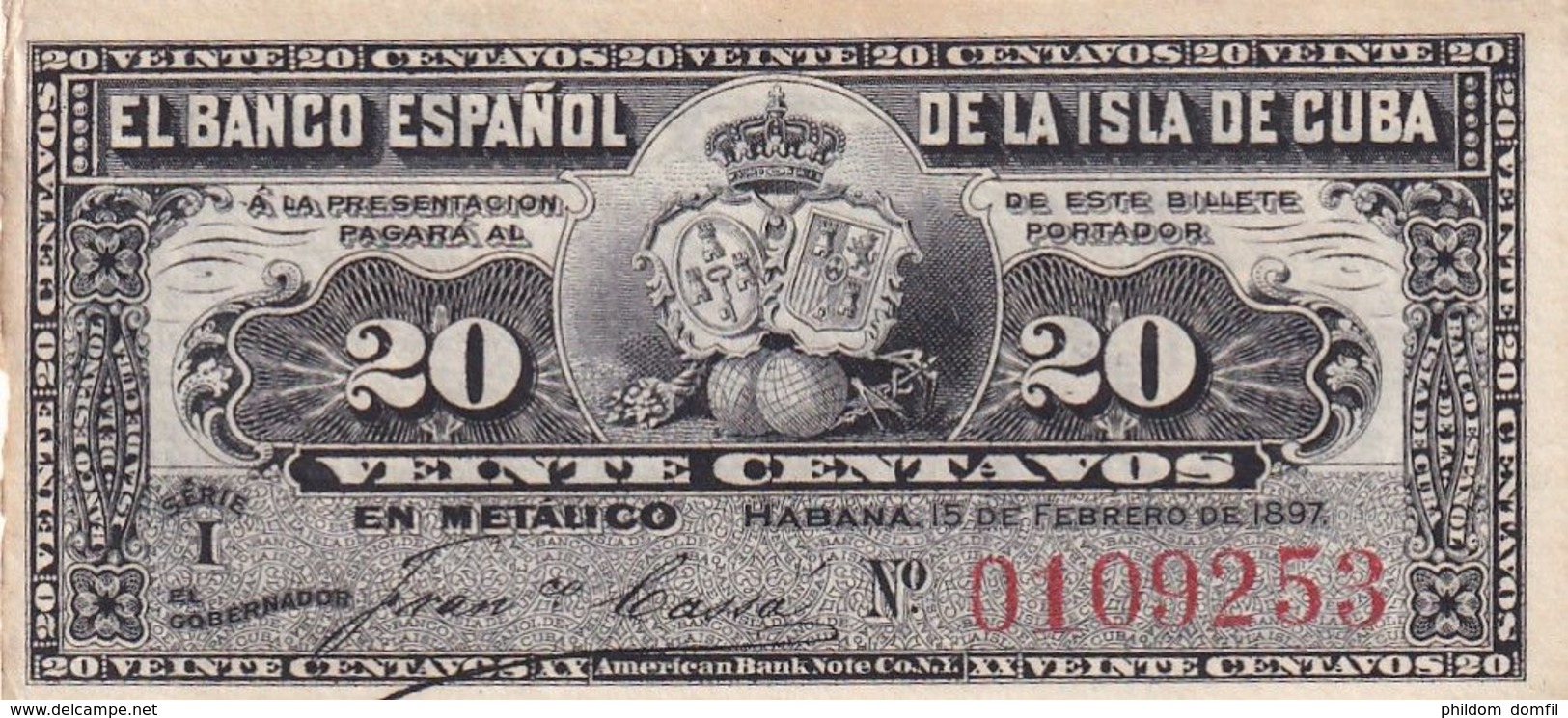 Ref. 1185-1607 - BIN CUBA . 1897. CUBA 20 CENTAVOS PESOS 1897 - Cuba