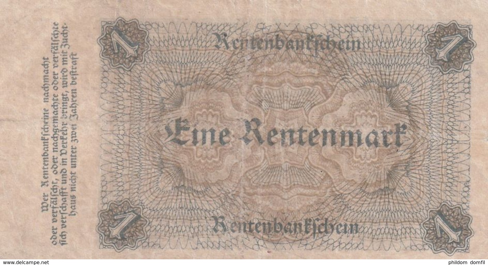 Ref. 1072-1494 - BIN GERMANY . 1923. GERMANY 1 RENTENMARK 1923 - Unclassified