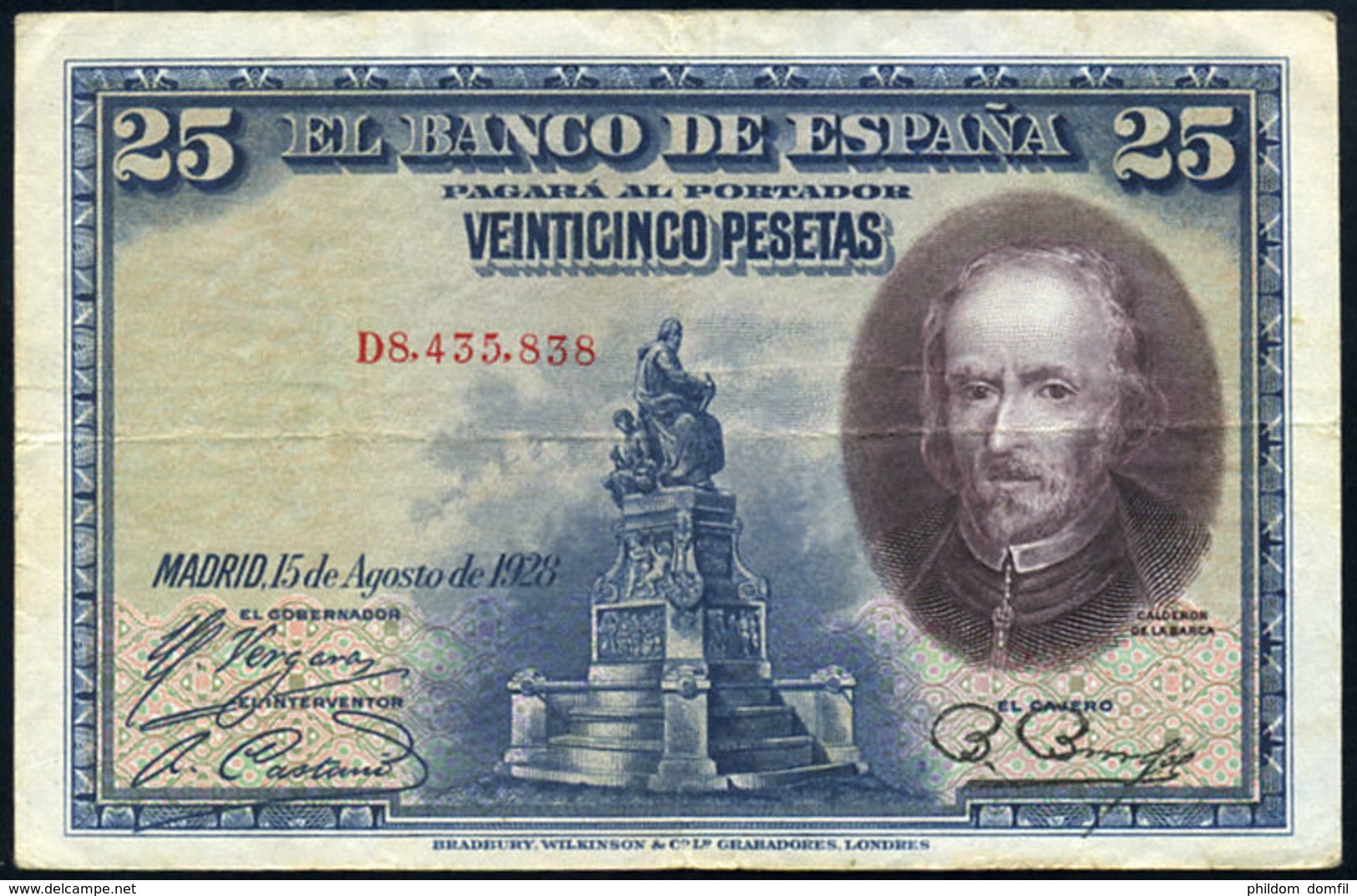 Ref. 412-737 - BIN SPAIN . 1928. 25 PESETAS 1928 BOAT PILOT WHALE	. 25 PESETAS 1928 CALDERON DE LA BARCA - 1-2-5-25 Pesetas