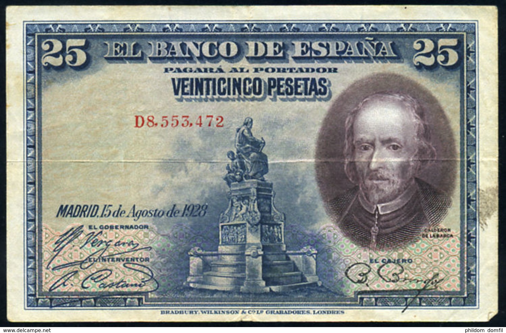 Ref. 412-736 - BIN SPAIN . 1928. 25 PESETAS 1928 BOAT PILOT WHALE	. 25 PESETAS 1928 CALDERON DE LA BARCA - 1-2-5-25 Pesetas