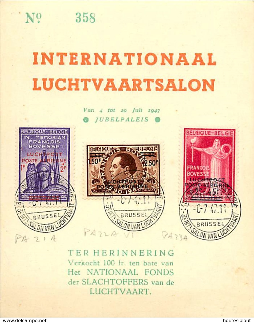 Belgique. Bruxelles 3ème Salon Internati. Aéronautique  4/7/47   Van Den B. 484 TP PA 21A > 23A Bovesse Variété 22A V1 - Otros & Sin Clasificación