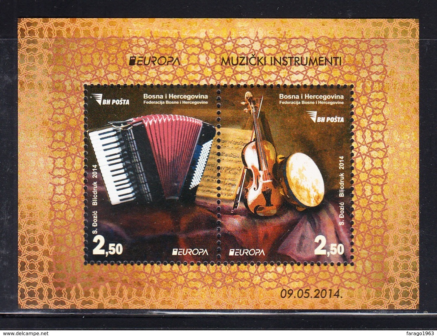 2014 Bosnia Europa Musical Instruments Violin Souvenir Sheet MNH - Music