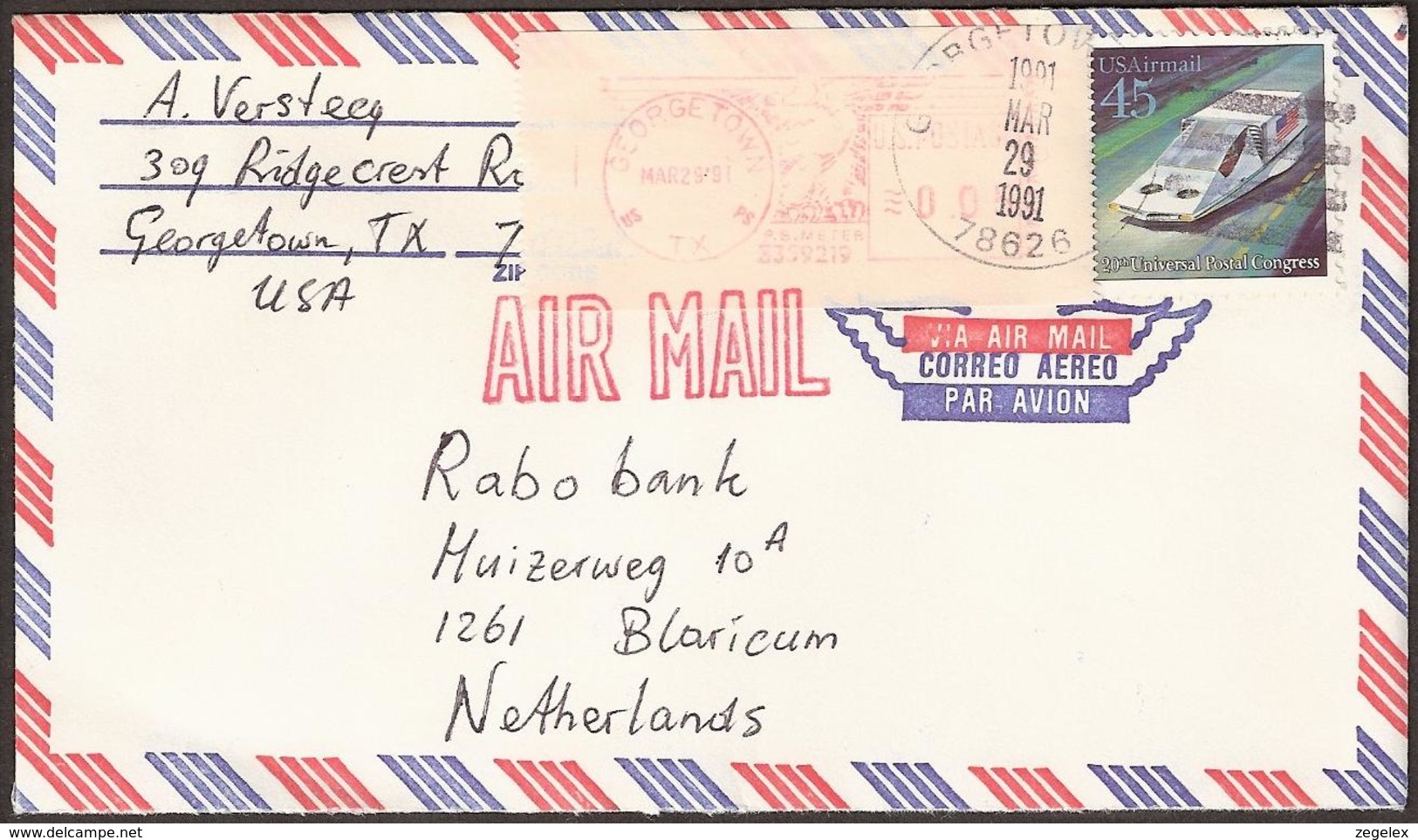 USA - ATM + Normal Stamp -  5 (!)Cachets: Cachet (1) Georgetown March 29 1991.+ Cahcet (2) Airmail (front And Back) + Ca - Automaatzegels [ATM]