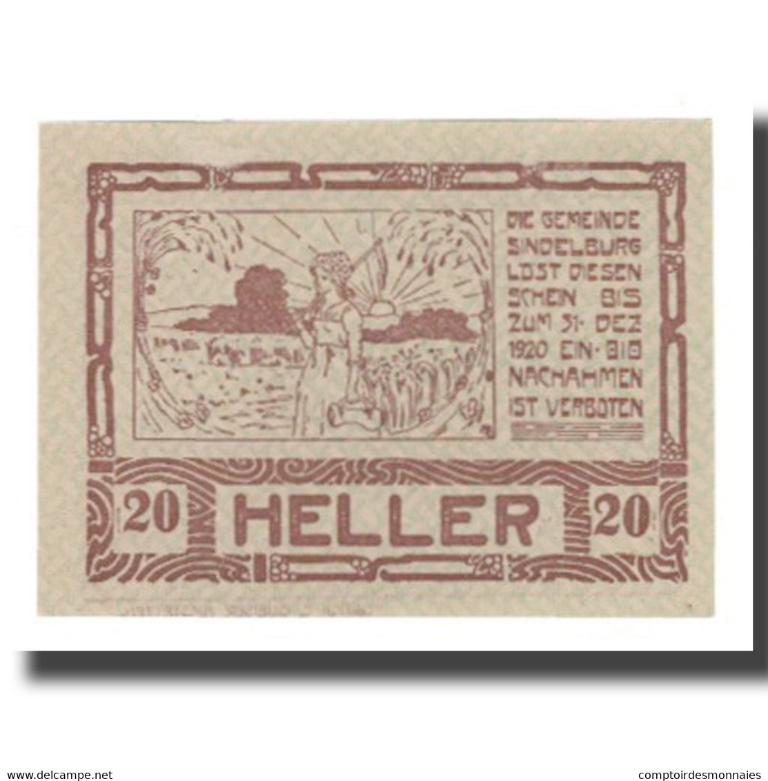 Billet, Autriche, Sindelburg N.Ö. Gemeinde, 20 Heller, Personnage 1, 1920 - Austria