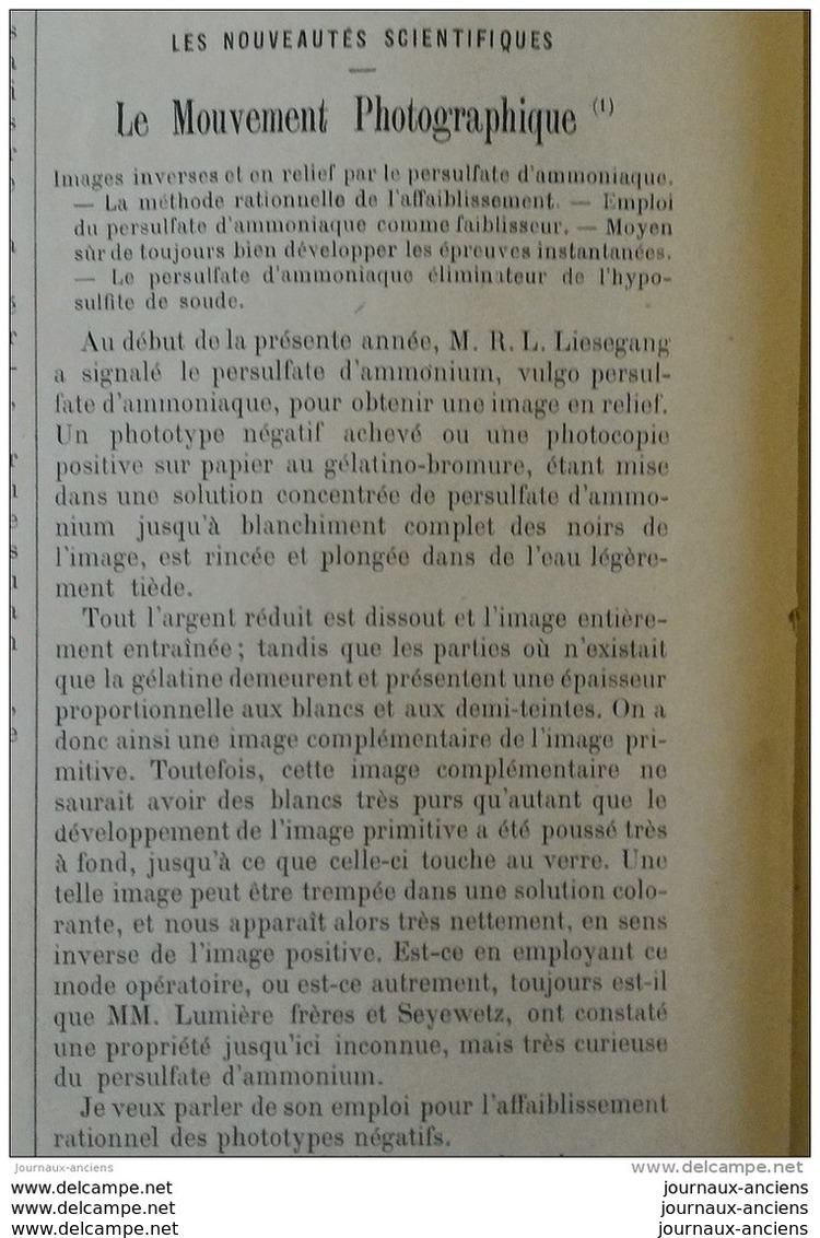 1898 LES FOUILLES D'ABYDOS  - LA FABRICATION DU PAPIER - LA MOUCHE TSÉ TSÉ - MOUVEMENT PHOTOGRAPHIQUE