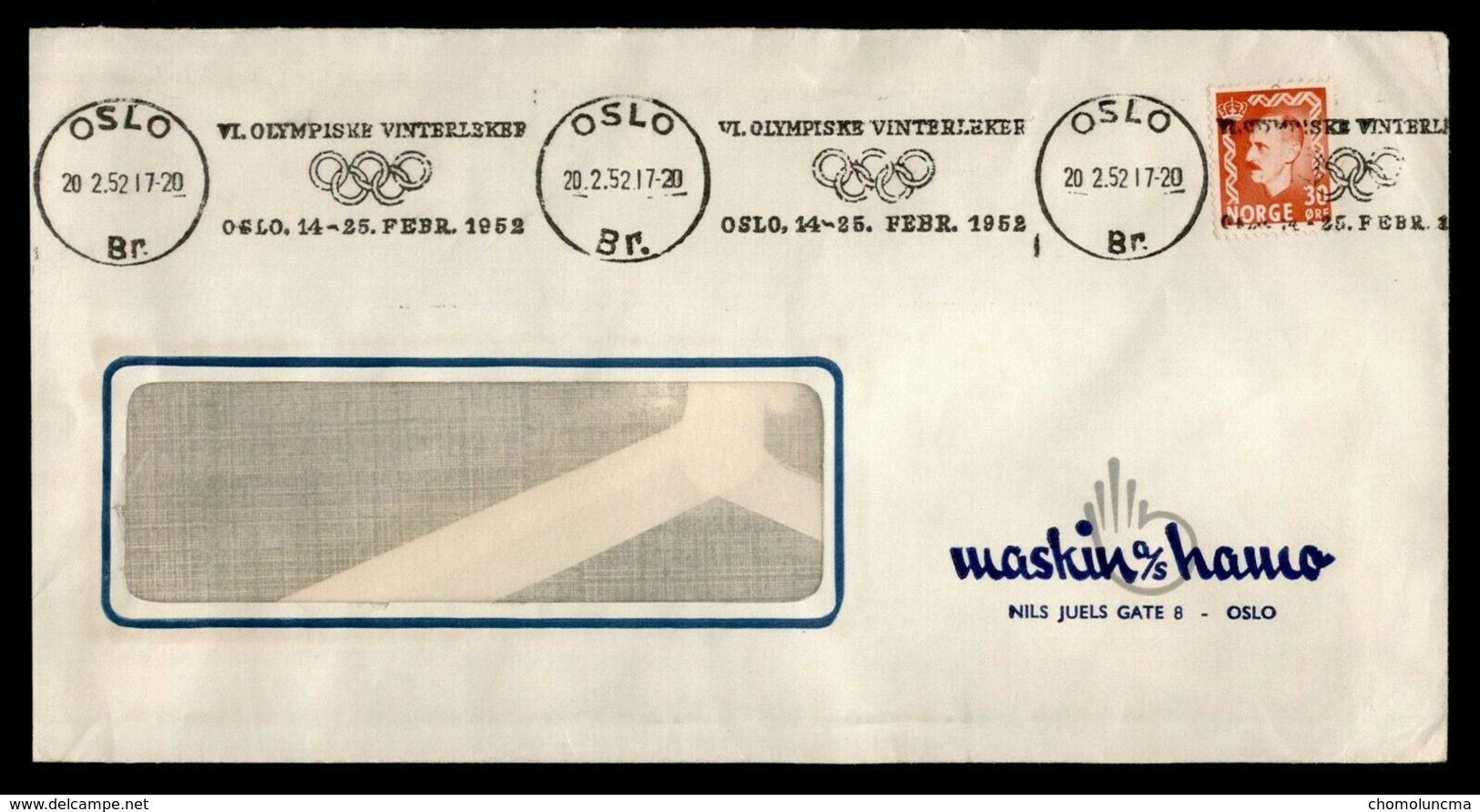 OSLO Norway 1952 Slogan Postmark Special Cancellation Olympic WINTER GAMES Scarce Great Cancel On Complete Envelopp - Hiver 1952: Oslo