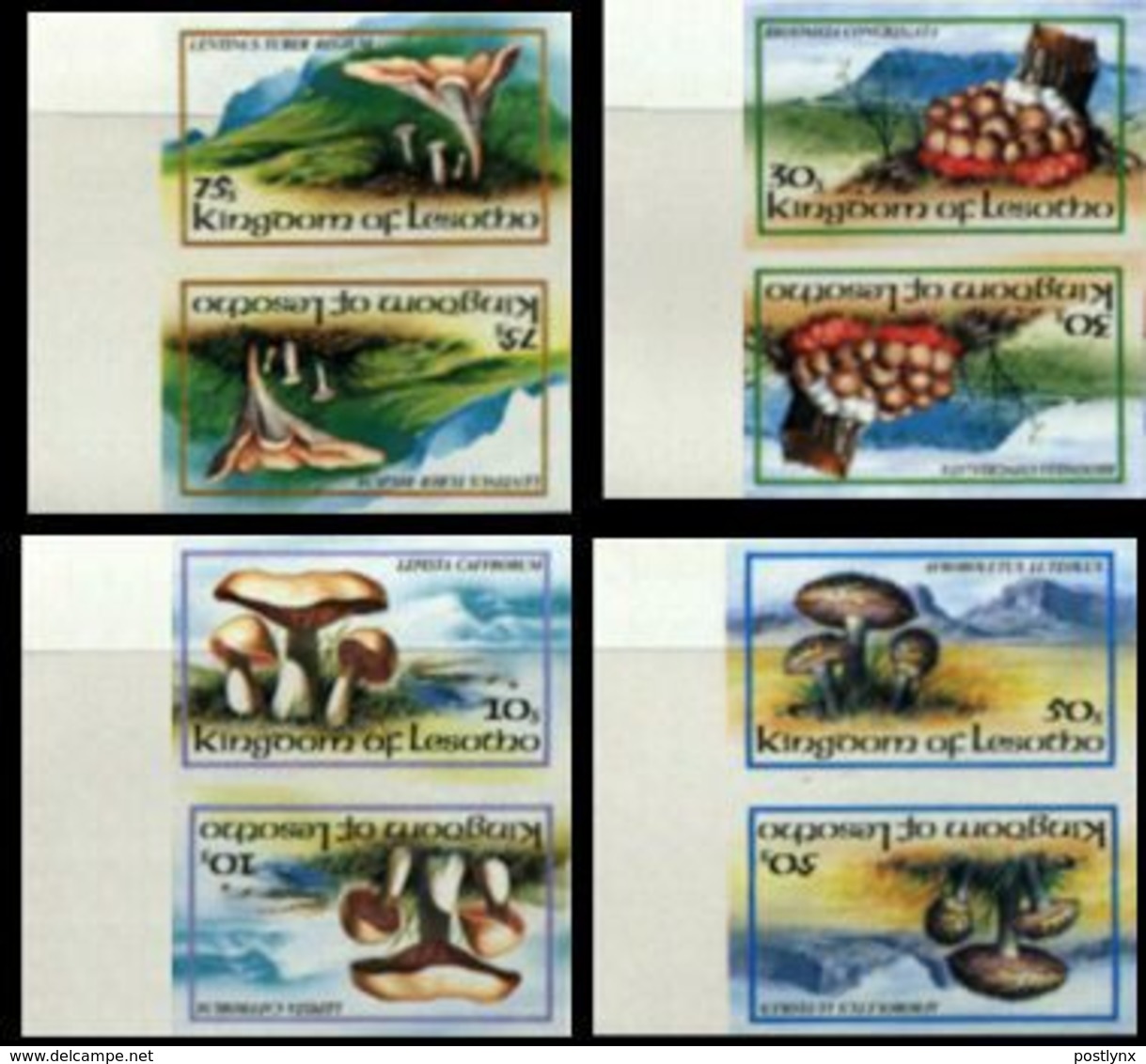 LESOTHO 1983 Fungi Mushrooms Tete.beche MARG.IMPERF.PAIRS:4 - Lesotho (1966-...)