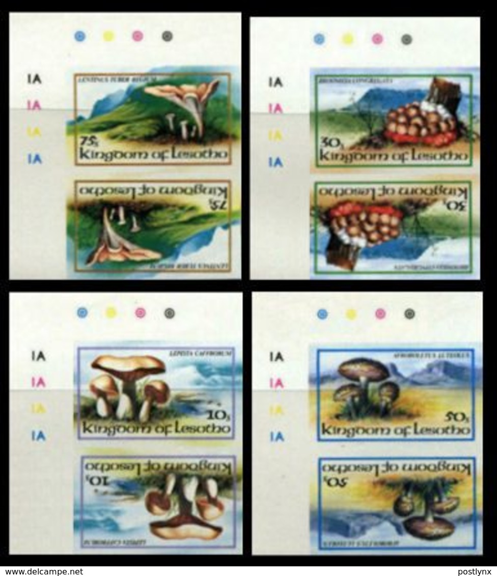 LESOTHO 1983 Fungi Mushrooms Eukaryotic Tete-beche CORNER IMPERF.PAIRS:4 - Mushrooms