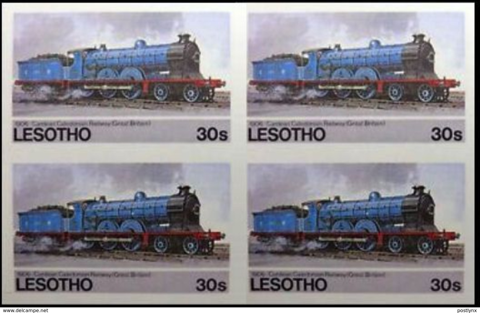 LESOTHO 1984 Steam Locomotive Train Railway Vapour 30s IMPERF.4-BLOCK - Lesotho (1966-...)