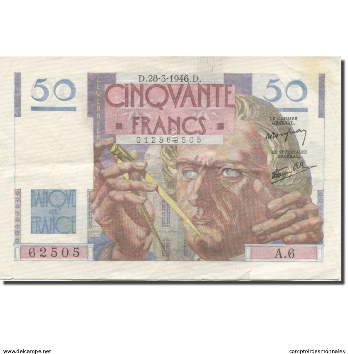 France, 50 Francs, Le Verrier, 1946, 1946-03-28, TTB, Fayette:VF20.2, KM:127a - 50 F 1946-1951 ''Le Verrier''