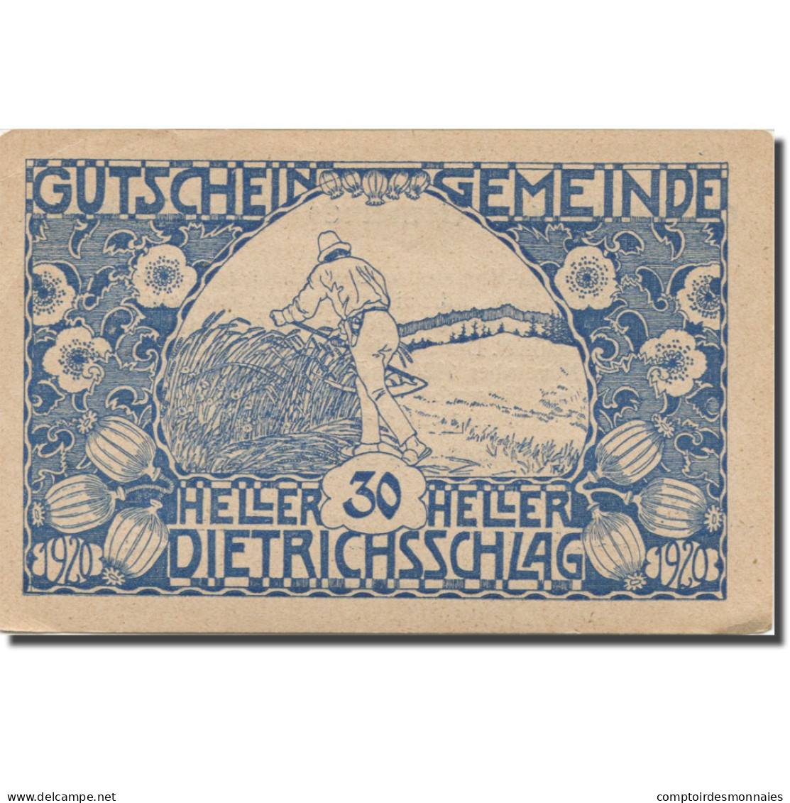 Billet, Autriche, Dietrichsschlag, 30 Heller, Champs 1920-11-30, SUP Mehl:124a - Austria