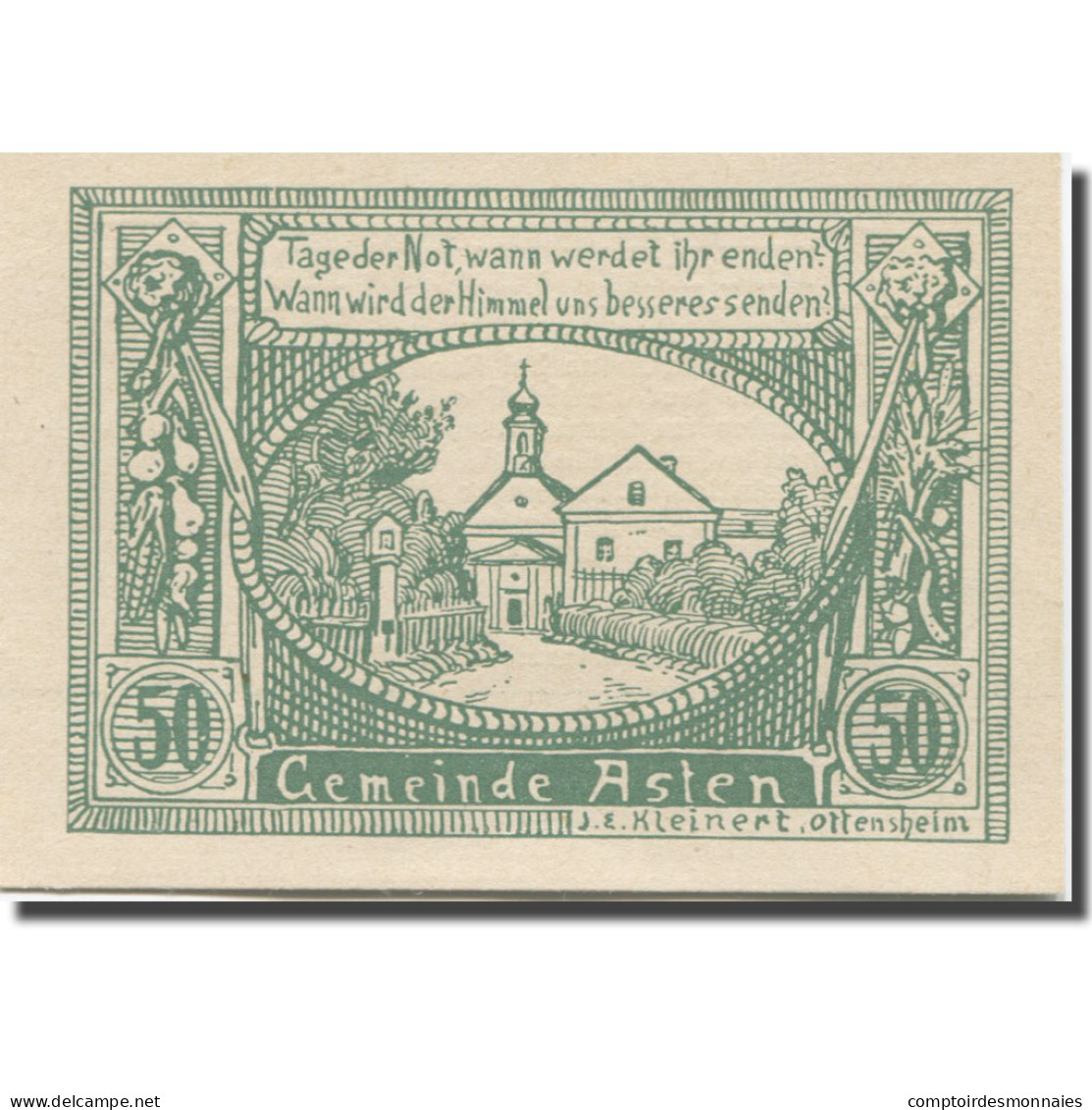 Billet, Autriche, Asten, 50 Heller, Eglise, 1920, 1920-12-31, SPL, Mehl:FS 59a - Austria