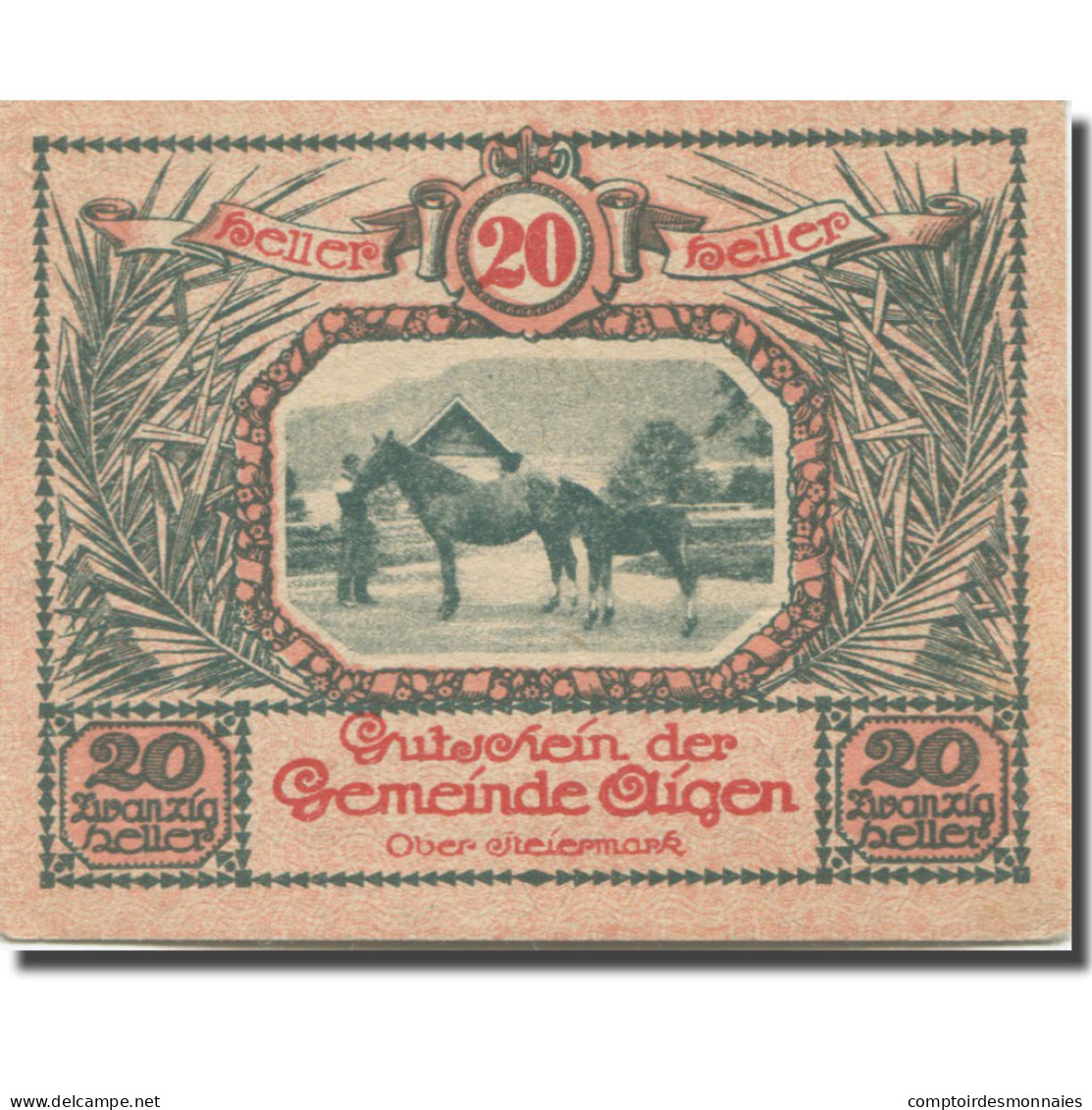 Billet, Autriche, Aigen, 20 Heller, Cheval, 1920, 1920-07-17, SPL, Mehl:FS 14b - Austria