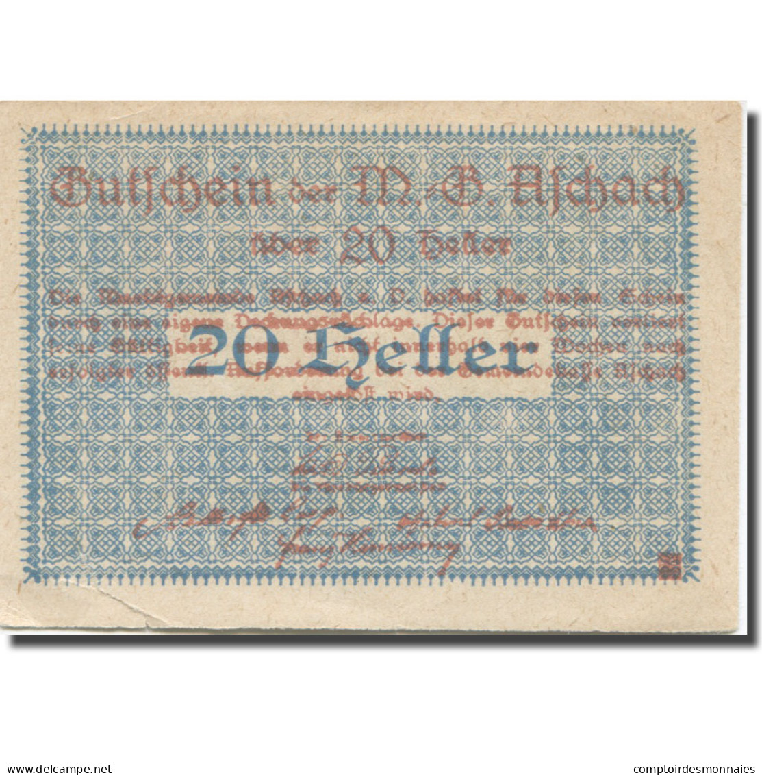 Billet, Autriche, Aschach, 20 Heller, Blason, TTB, Mehl:FS 53IIb20 - Austria