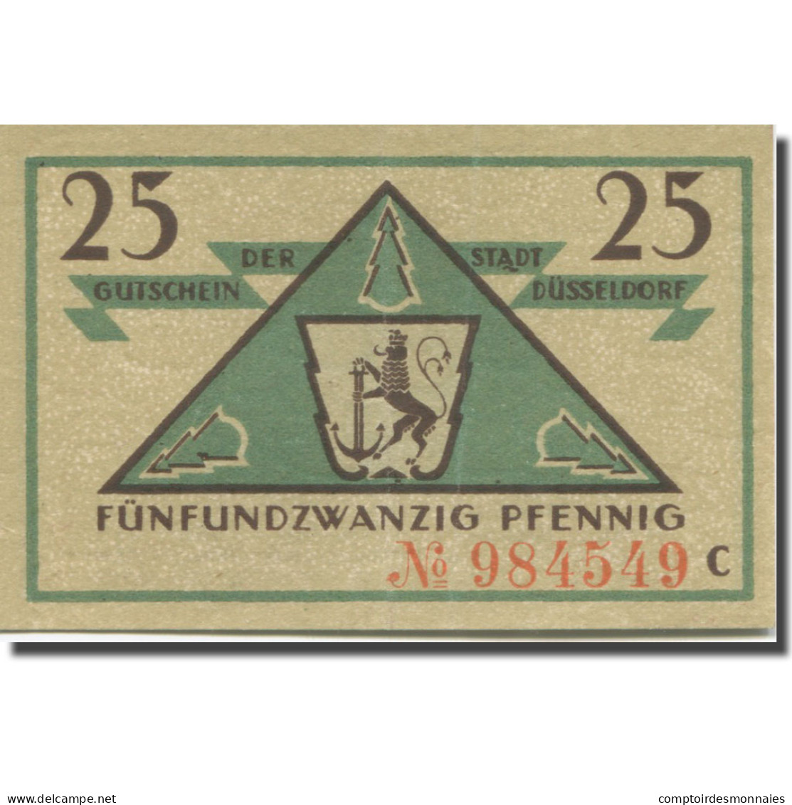 Billet, Allemagne, Düsseldorf, 25 Pfennig, Blason 1919-10-15, SUP Mehl:D35.4a - Altri & Non Classificati