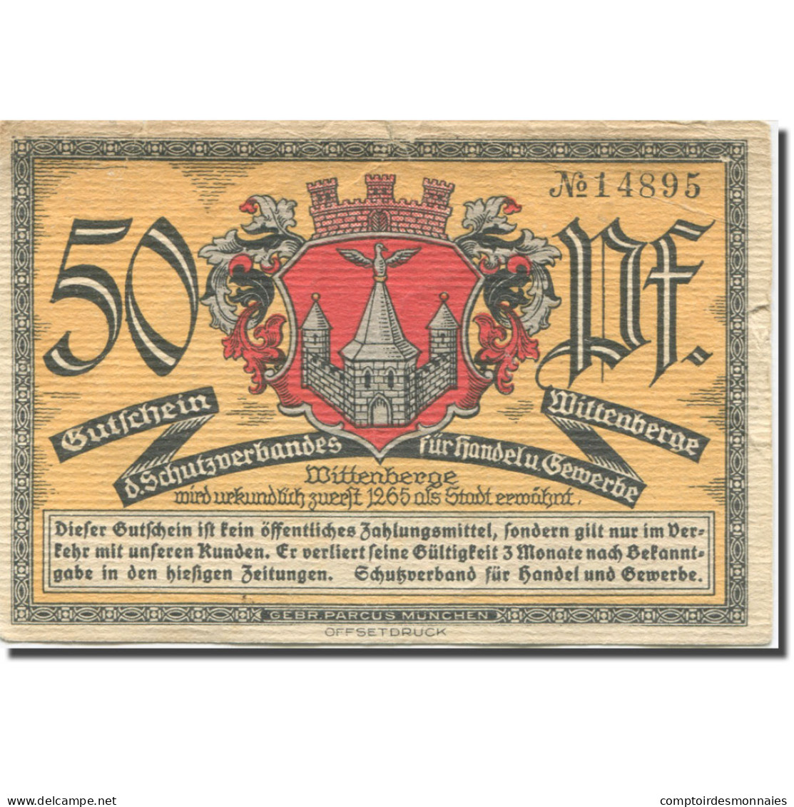 Billet, Allemagne, Wittenberge, 50 Pfennig, Blason, TTB, Mehl:1444.1 - Andere & Zonder Classificatie