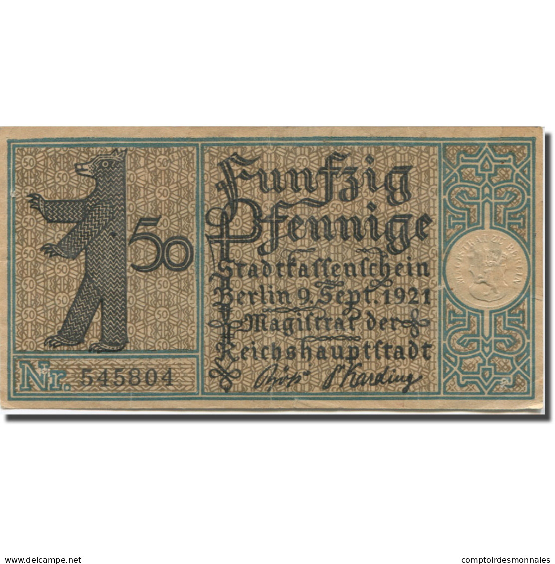 Billet, Allemagne, Berlin, 50 Pfennig, Ferme 1, 1921, 1921-09-09, SUP, Mehl:92.1 - Altri & Non Classificati