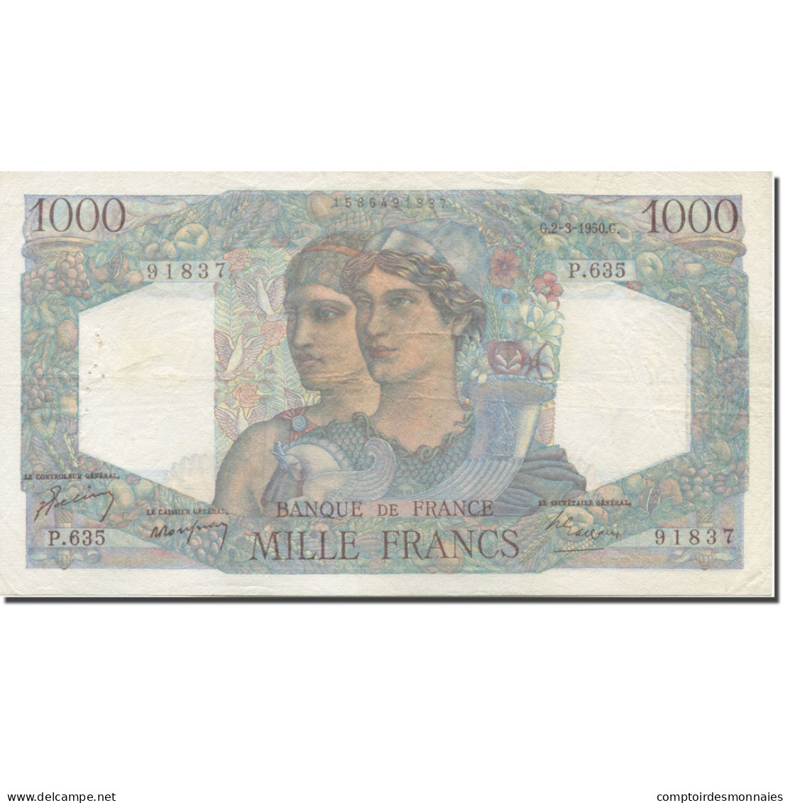 France, 1000 Francs, Minerve Et Hercule, 1945, 1950-03-02, TTB+, Fayette:41.31 - 1 000 F 1945-1950 ''Minerve Et Hercule''