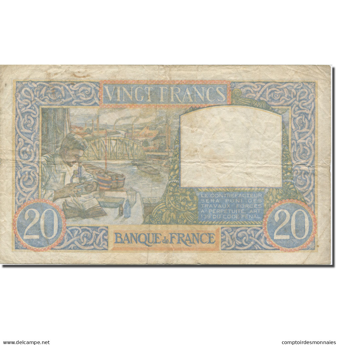 France, 20 Francs, Science Et Travail, 1942, 1940-08-01, B+, Fayette:12.05 - 20 F 1939-1942 ''Science Et Travail''