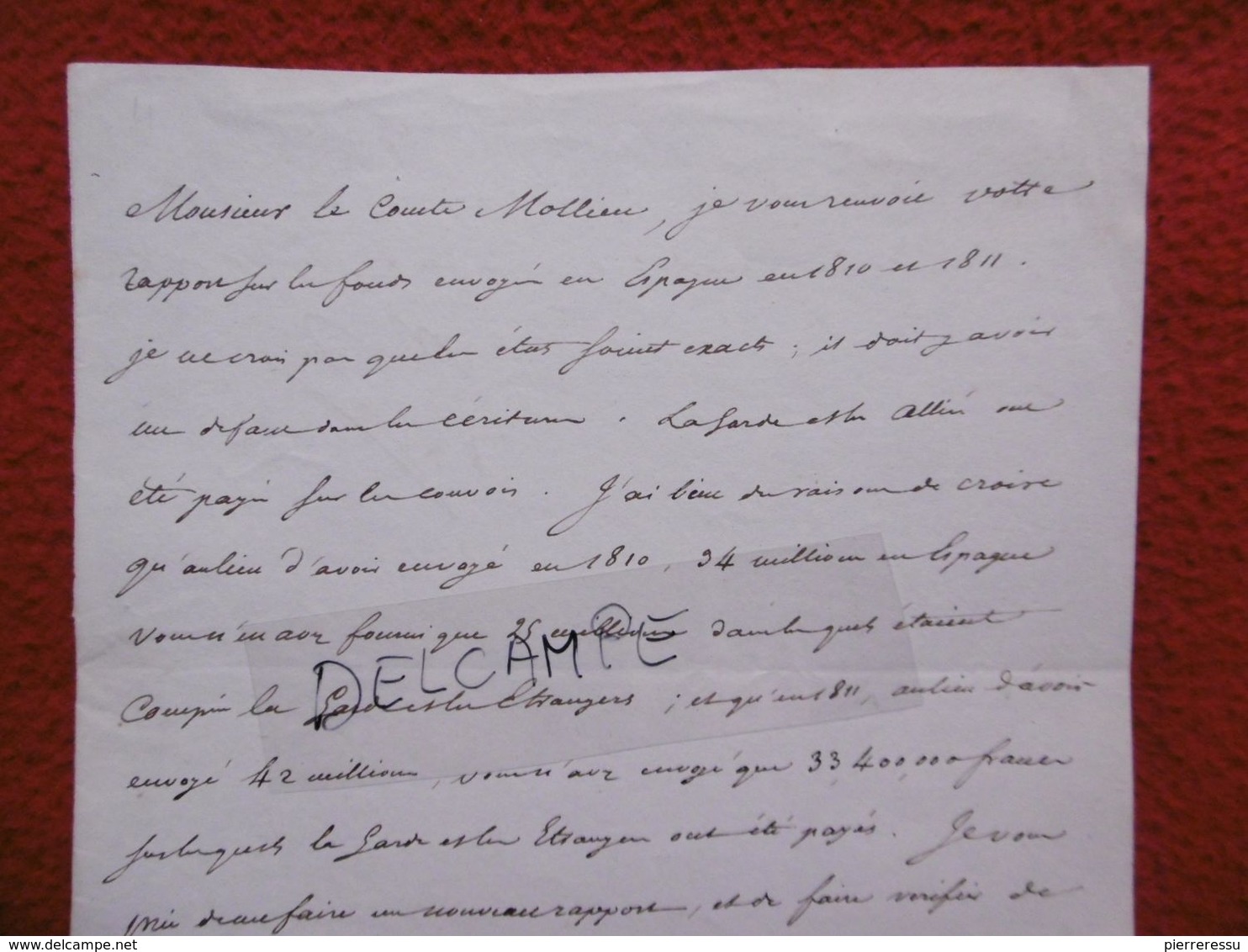 NAPOLEON 1 Er BONAPARTE LETTRE AUTOGRAPHE ADRESSÉE AU COMTE MOLLIEN DU 24 JANVIER 1812 RRRRRRRRRRR - Other & Unclassified