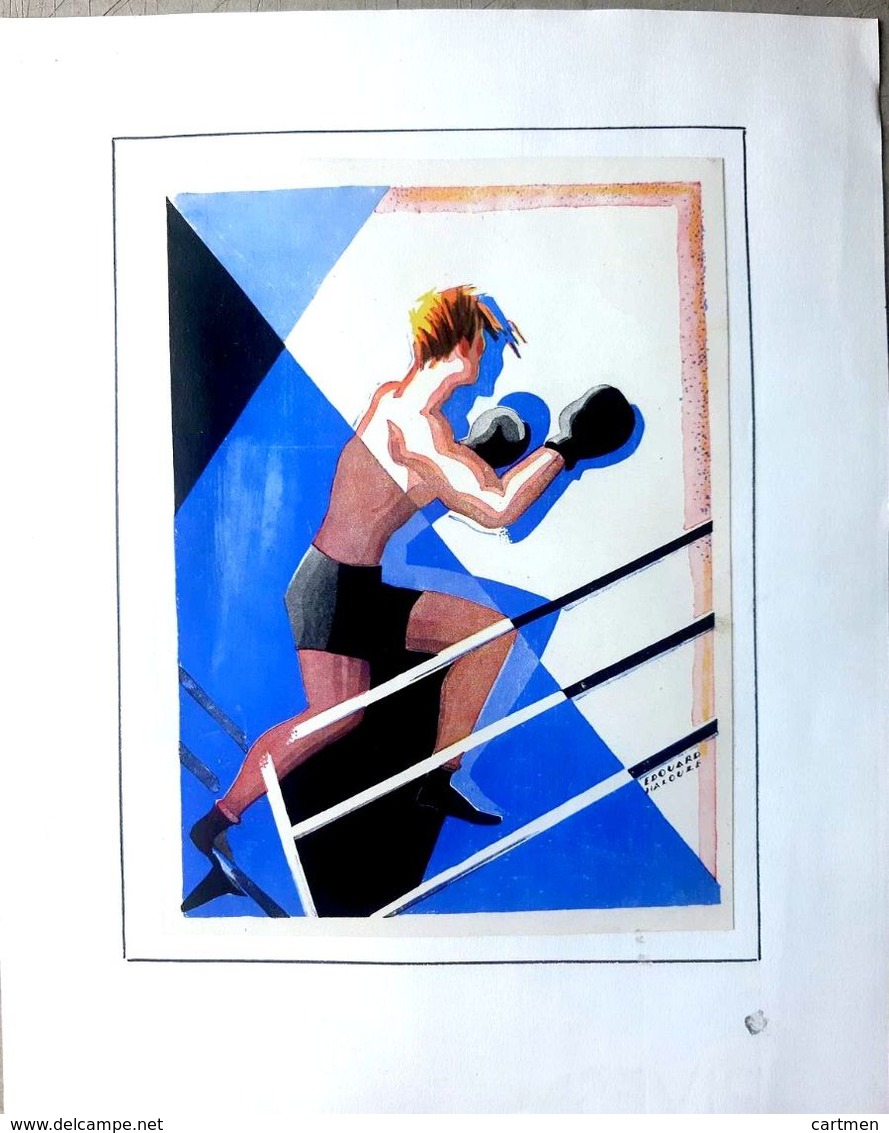 BOXE 2 GRAVURES ANCIENNES SUR LE NOBLE ART UNE LITHOGRAPHIE COLOREE DE HALOULF ANNEES 1930 18 X 14 Cm - Sonstige & Ohne Zuordnung