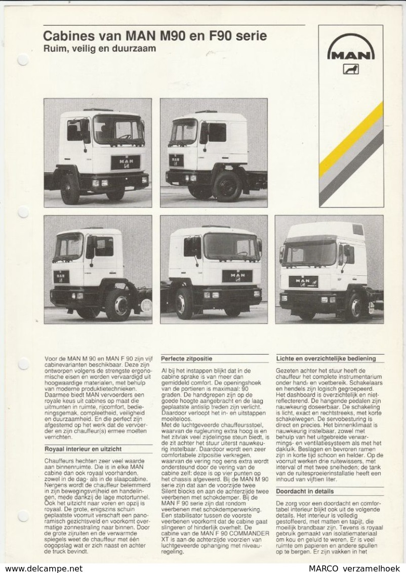 Brochure-leaflet: MAN-VW Truck & Bus B.v. Vianen (NL) München (D) Cabines Van MAN M90 En F90 - Camion
