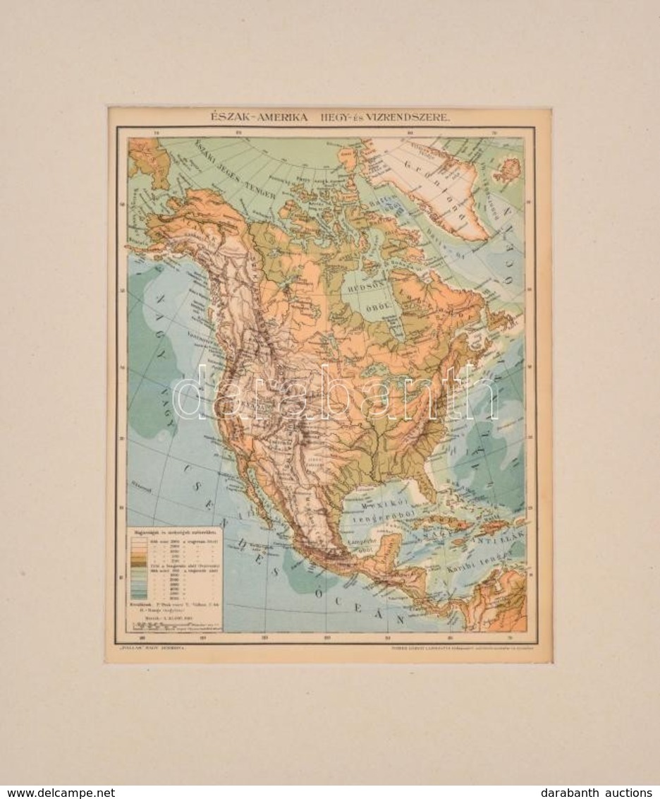 Cca 1894 Észak-Amerika Hegy- és Vízrendszere, Térkép, Pallas Nagy Lexikona, 1:35000000, Bp., Posner Károly Lajos és Fia, - Andere & Zonder Classificatie