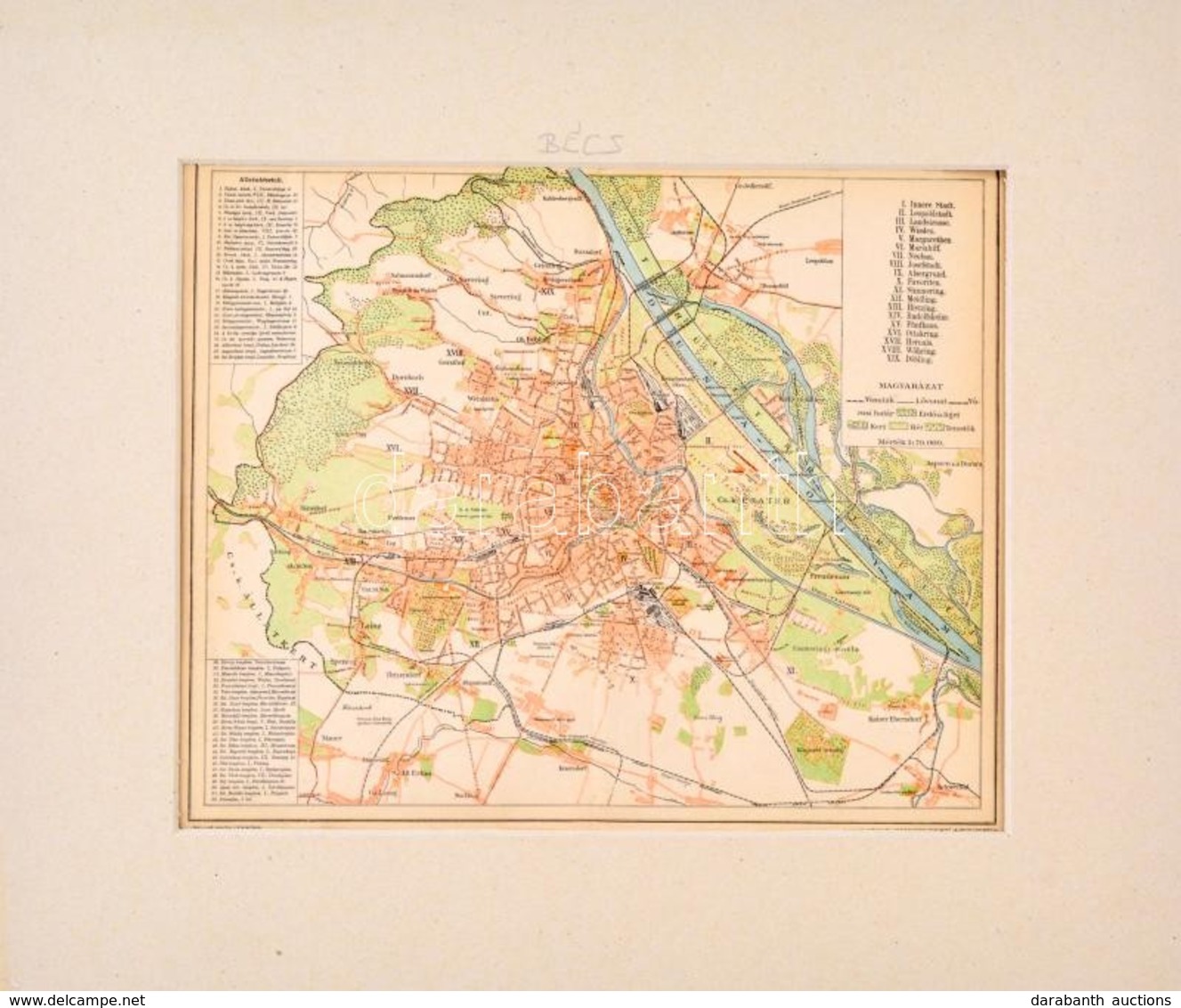 Cca 1900 Bécs Térképe, Pallas Nagy Lexikona, Bp., Pallas, Paszpartuban, 22x28 Cm - Sonstige & Ohne Zuordnung