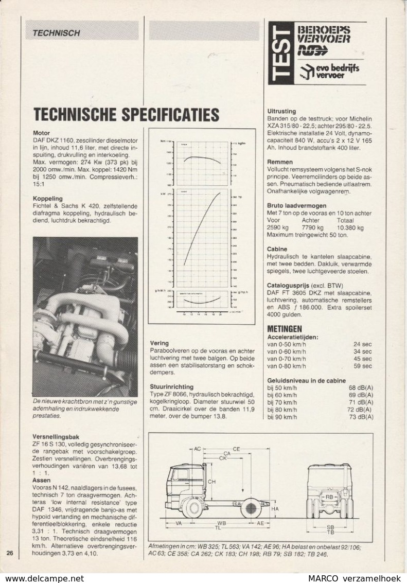 Brochure-leaflet: Beroeps Vervoer 1985 Overdruk DAF 3600ATI Turbo Intercooler TEST - Camions