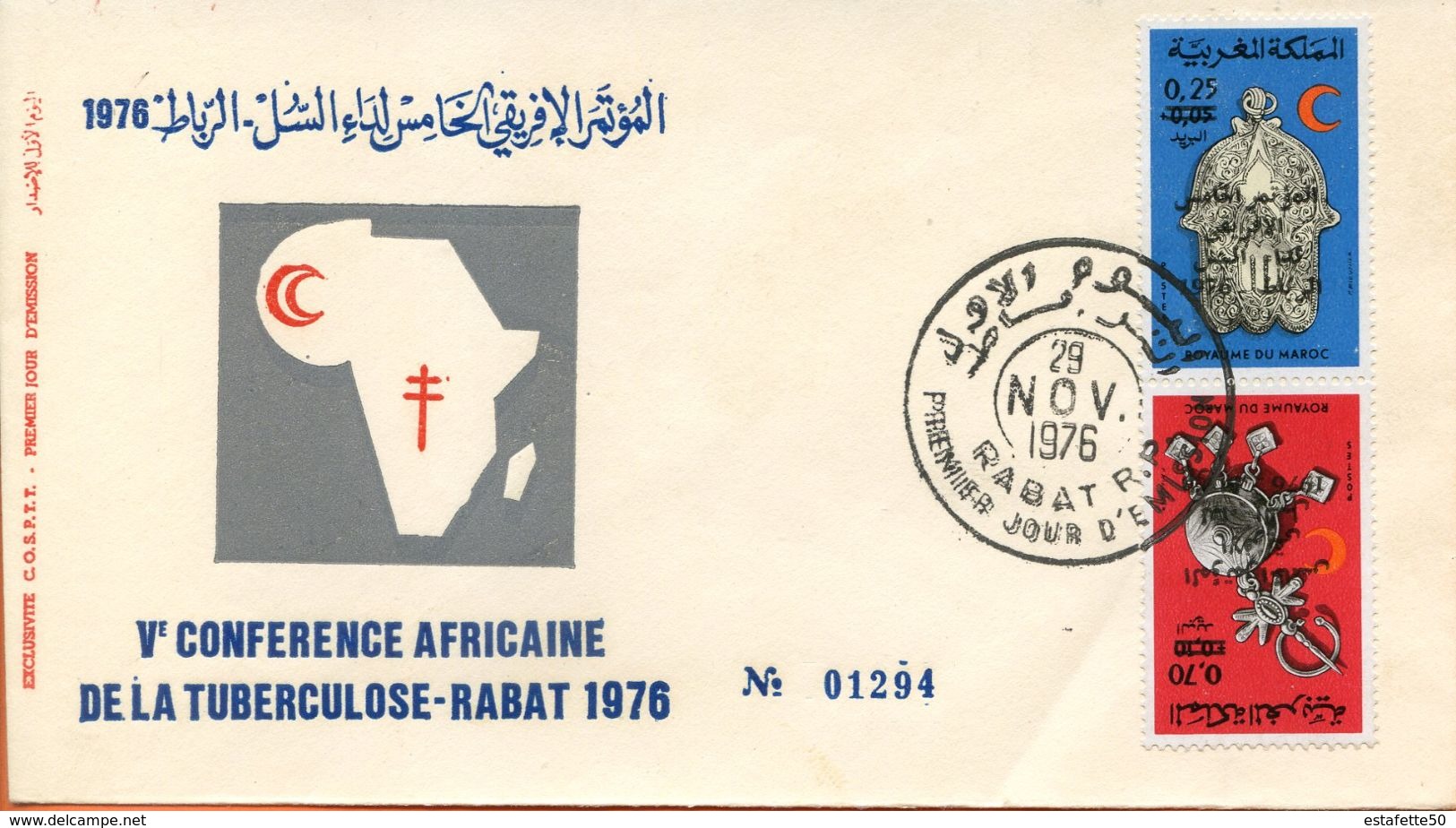 Maroc;FDC 1976 ; 5ème Conférence Arabe Sur La Tuberculose;n°782A" Croissant Rouge Marocain "Morocco;Marruecos - Maroc (1956-...)