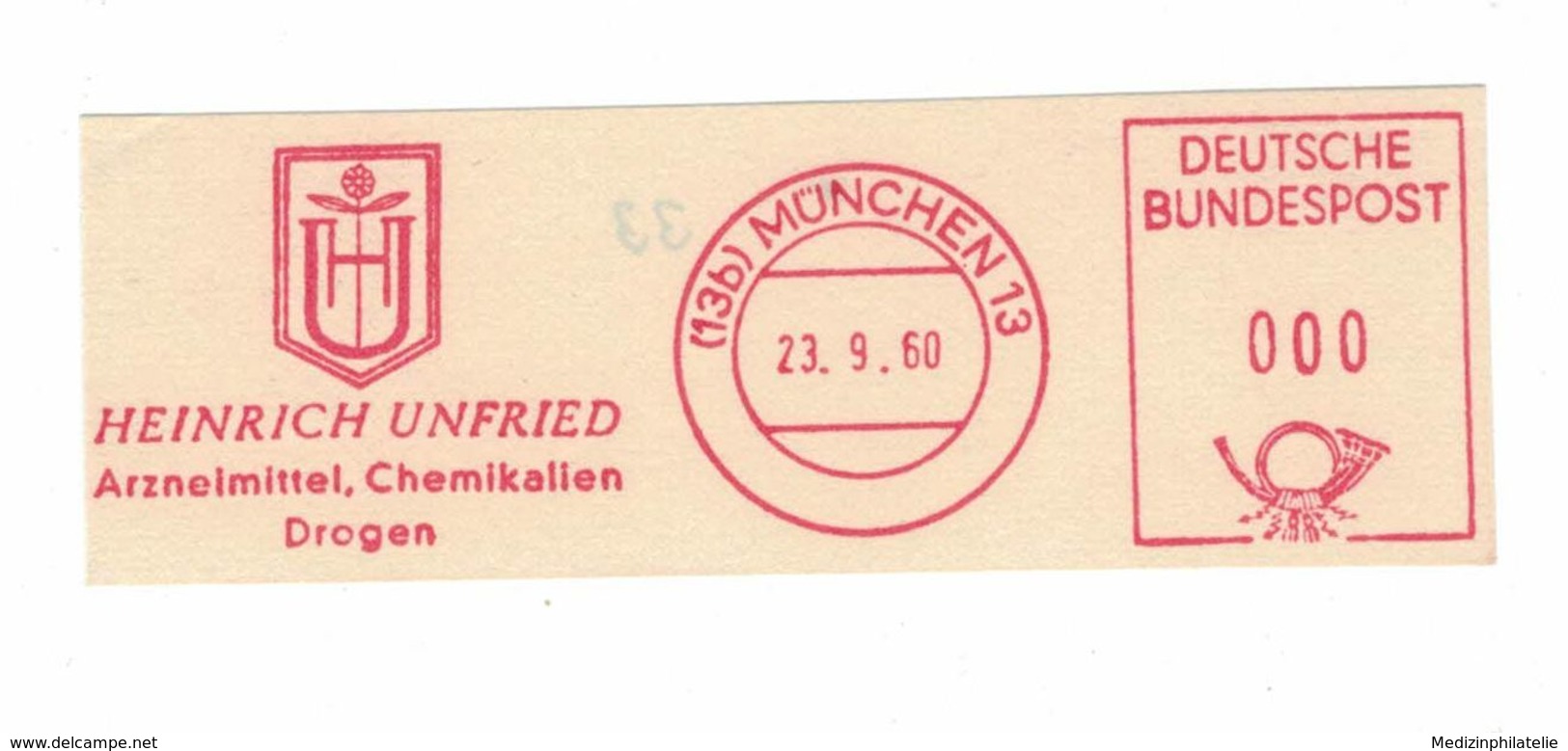 Briefausschnitt AFS - 13b München 1960 Heinrich Unfried Arzneimittel Chemikalien Drogen - Vorführstempel? - Pharmacy