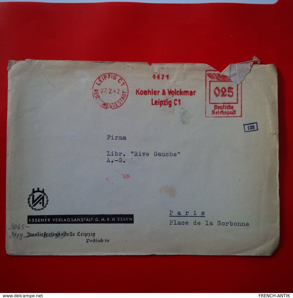 LETTRE LEIPZIG DEUTSCHE REICHSPOST PARIS LIBRAIRIE RIVE GAUCHE 1942 CENSURE OBERKOMMANDO DER WEHRMACHT - Cartas & Documentos