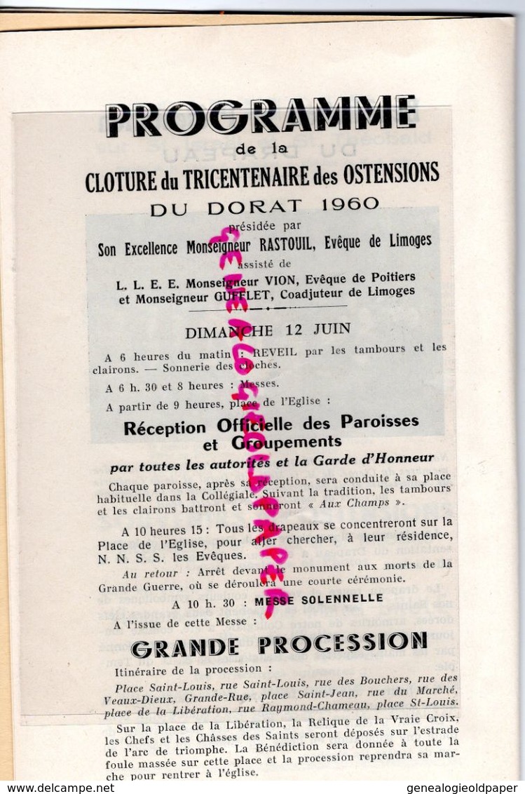 87 - LE DORAT - RARE PROGRAMME OSTENSIONS 1960- SAINT ISRAEL- SAINT THEOBALD - - Limousin