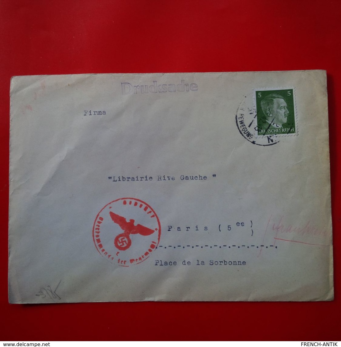 LETTRE MUNCHEN POUR PARIS LIBRAIRIE RIVE GAUCHE PLACE DE LA SORBONNE 1942 CACHET CENSURE - Lettres & Documents