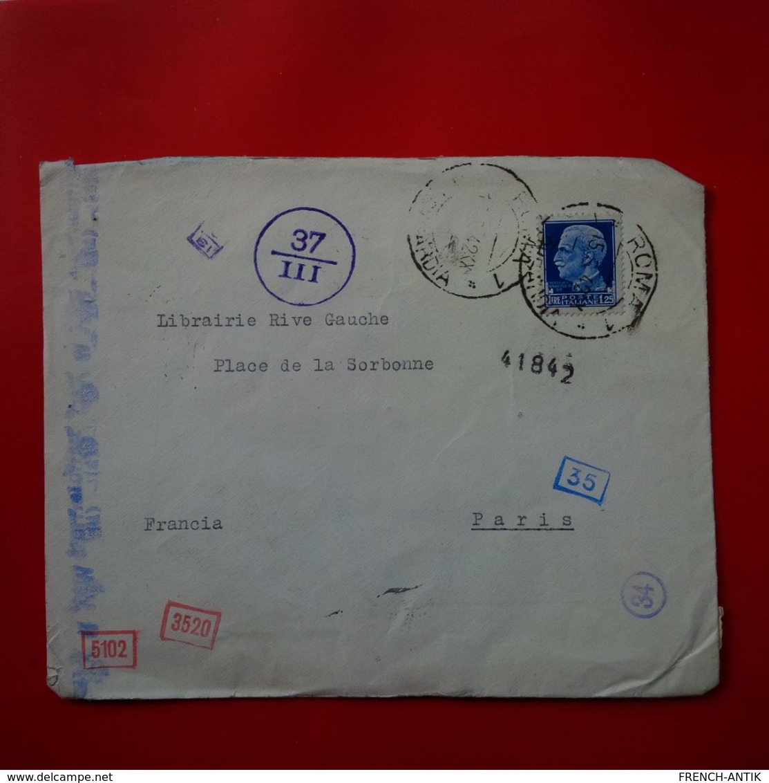 LETTRE ROMA ARCHAEOLOGISCHES INSTITUT POUR PARIS LIBRAIRIE RIVE GAUCHE 1942 CACHET CENSURA - Other & Unclassified