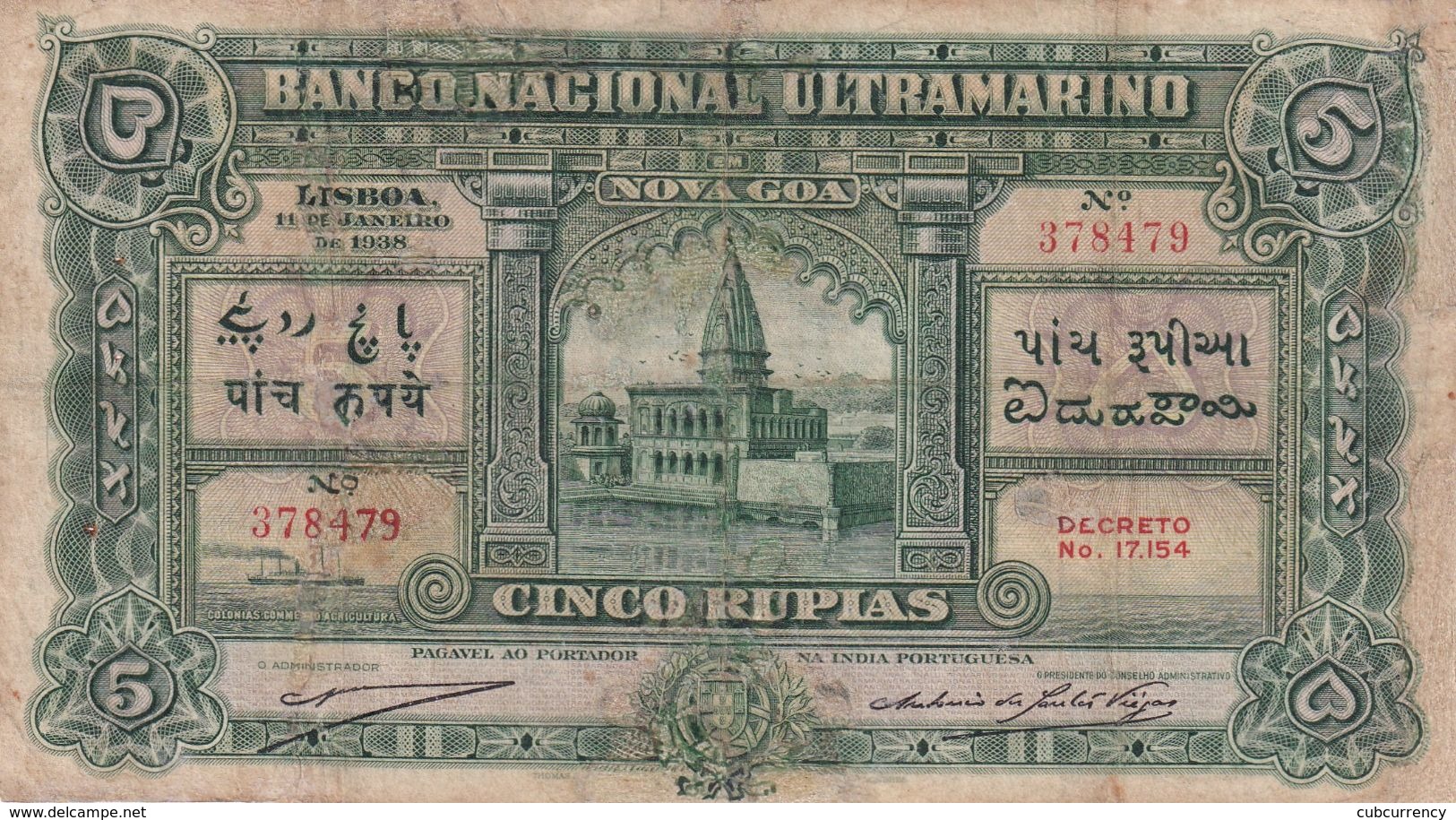 Portugal India GOA 5 Rupias 1938 - Portugal