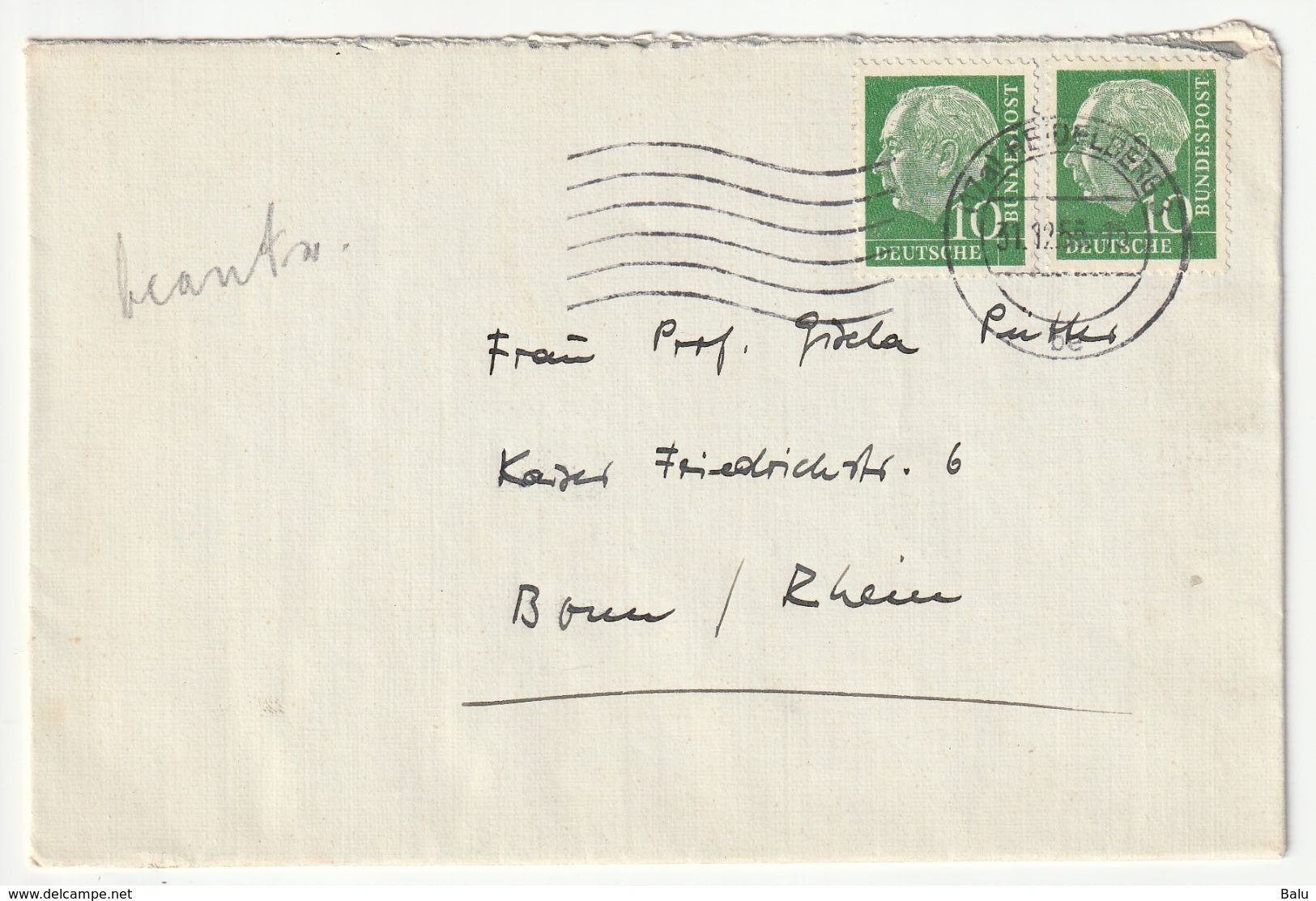 Bund 2x Michel Nr. 183 X, MeF, Heidelberg 31.12.56 Nach Bonn, 3 Scans - Covers & Documents