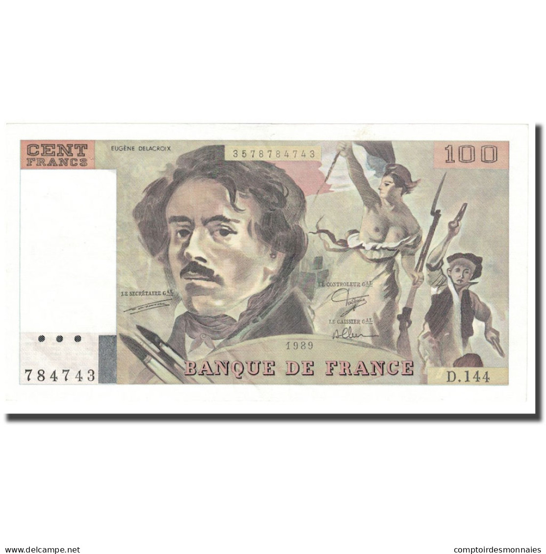France, 100 Francs, Delacroix, 1989, SPL, Fayette:69.13c), KM:154d - 100 F 1978-1995 ''Delacroix''