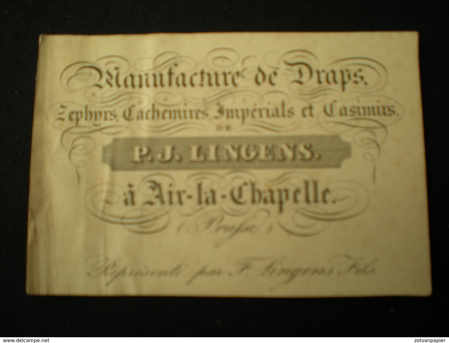 AIX-LA-CHAPELLE - P.J.LINGENS MANUFACTURE DE DRAPS - BUSINESS CARD/ CARTE DE VISITE 9.5 X 6.5 - Aachen