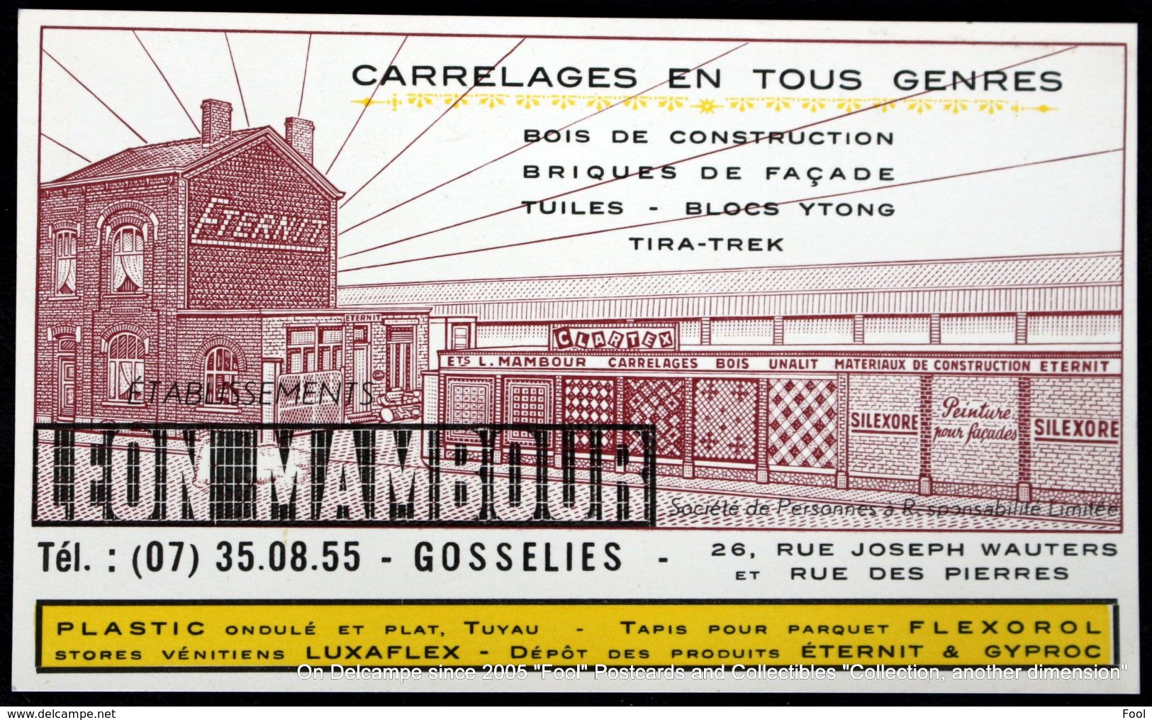 GOSSELIES Eternit Etablissements LEON MAMBOUR Bois De Construction Briques Tuiles Materiaux De Construction - Cartes De Visite