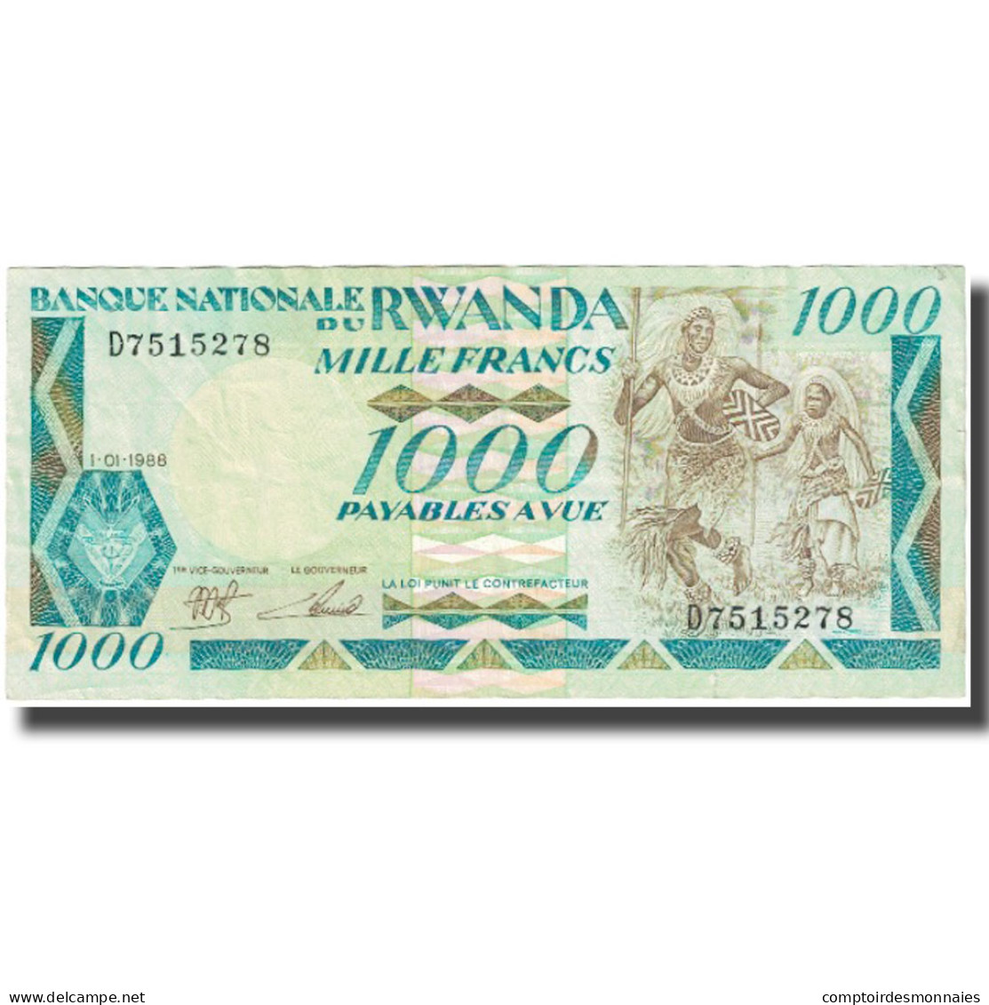 Billet, Rwanda, 1000 Francs, 1988, 1988-01-01, KM:21a, TTB - Ruanda