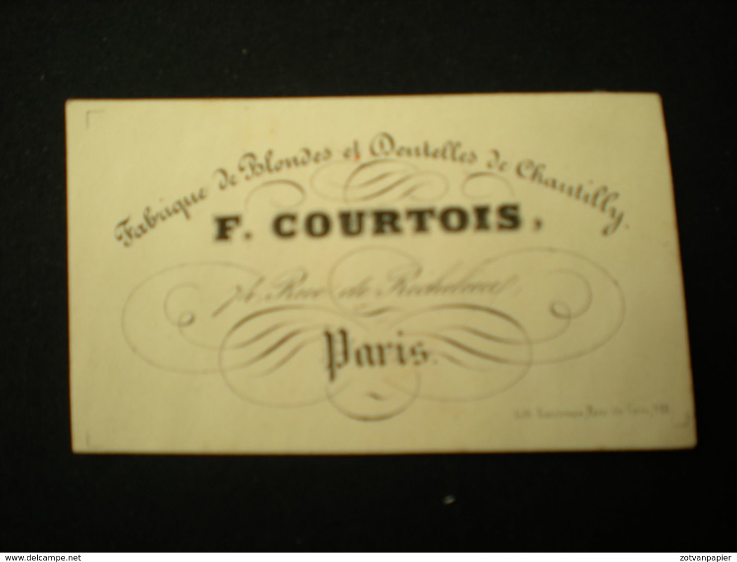 PARIS - RUE DE RICHELIEU - F. COURTOIS FABRIQUE DE BLONDES ET DENTELLES - CARTE DE VISITE  9 X 5..5 - Andere & Zonder Classificatie