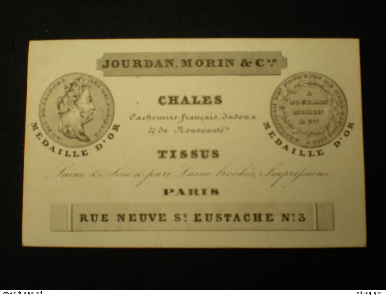 PARIS - RUE NEUVE ST. EUSTACHE - JOURDAN MORIN & CIE - CHALES TISSUS - CARTE DE VISITE  10.5 X 6.5 - Other & Unclassified