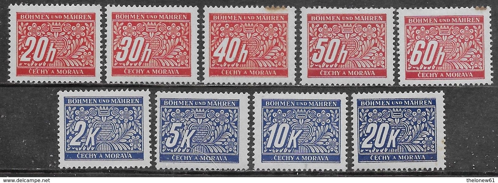 Bohemia And Moravia 1939 Postage Due 9val Mi N.3-7,11-14 MH * - Unused Stamps