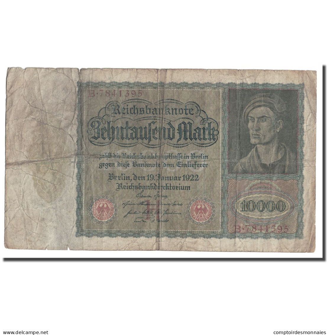 Billet, Allemagne, 10,000 Mark, 1922, 1922-01-19, KM:70, TB+ - 10000 Mark