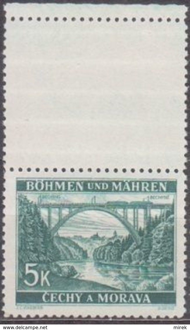 33/ Bohemia & Moravia; ** Nr. 45 Dark Green - Stamp With Coupon - Unused Stamps