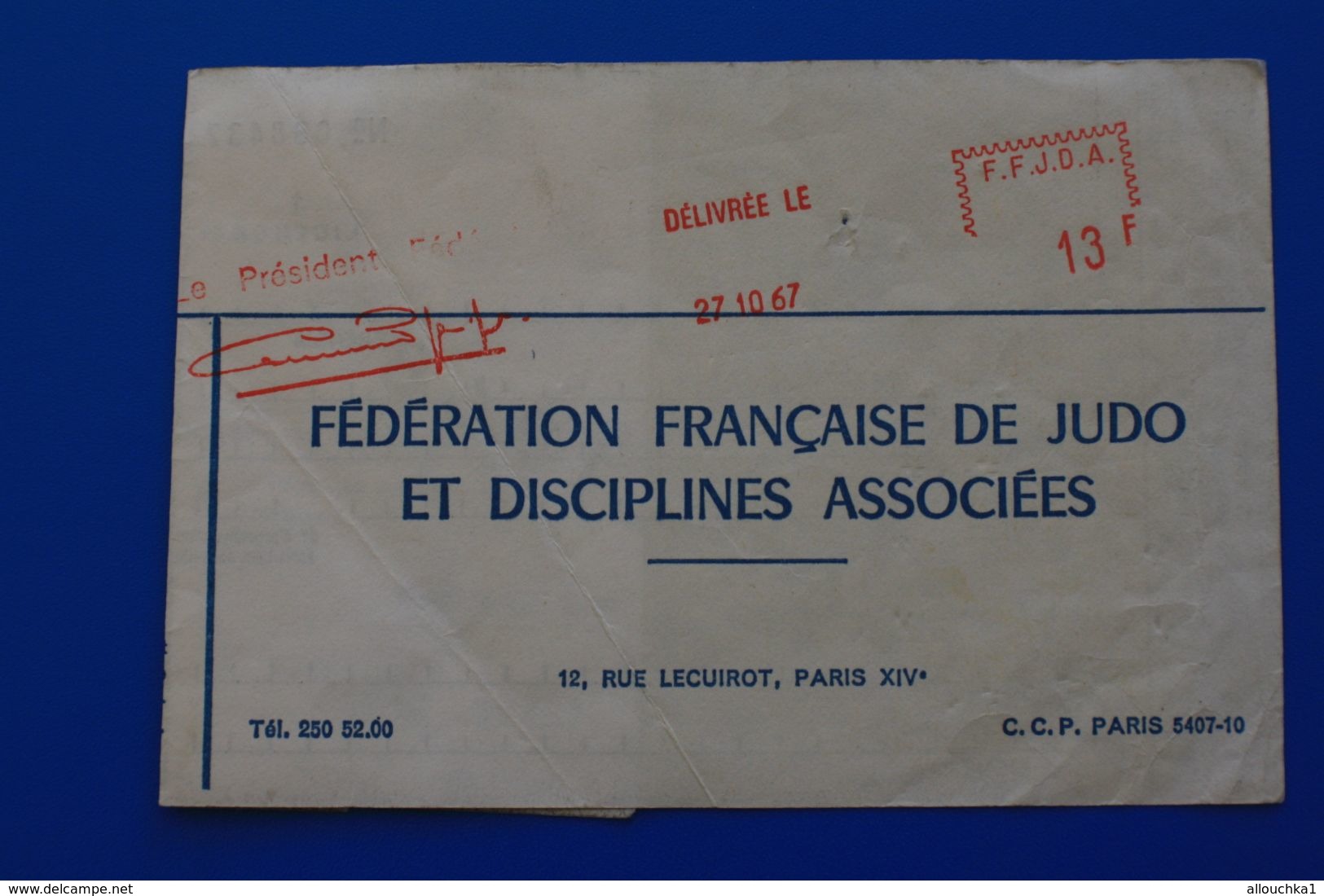 LYON 1967-68- FÉDÉRATION FRANÇAISE DE JUDO ET DISCIPLINES ASSOCIÉES  LICENCE CARTE NATIONALE - Artes Marciales