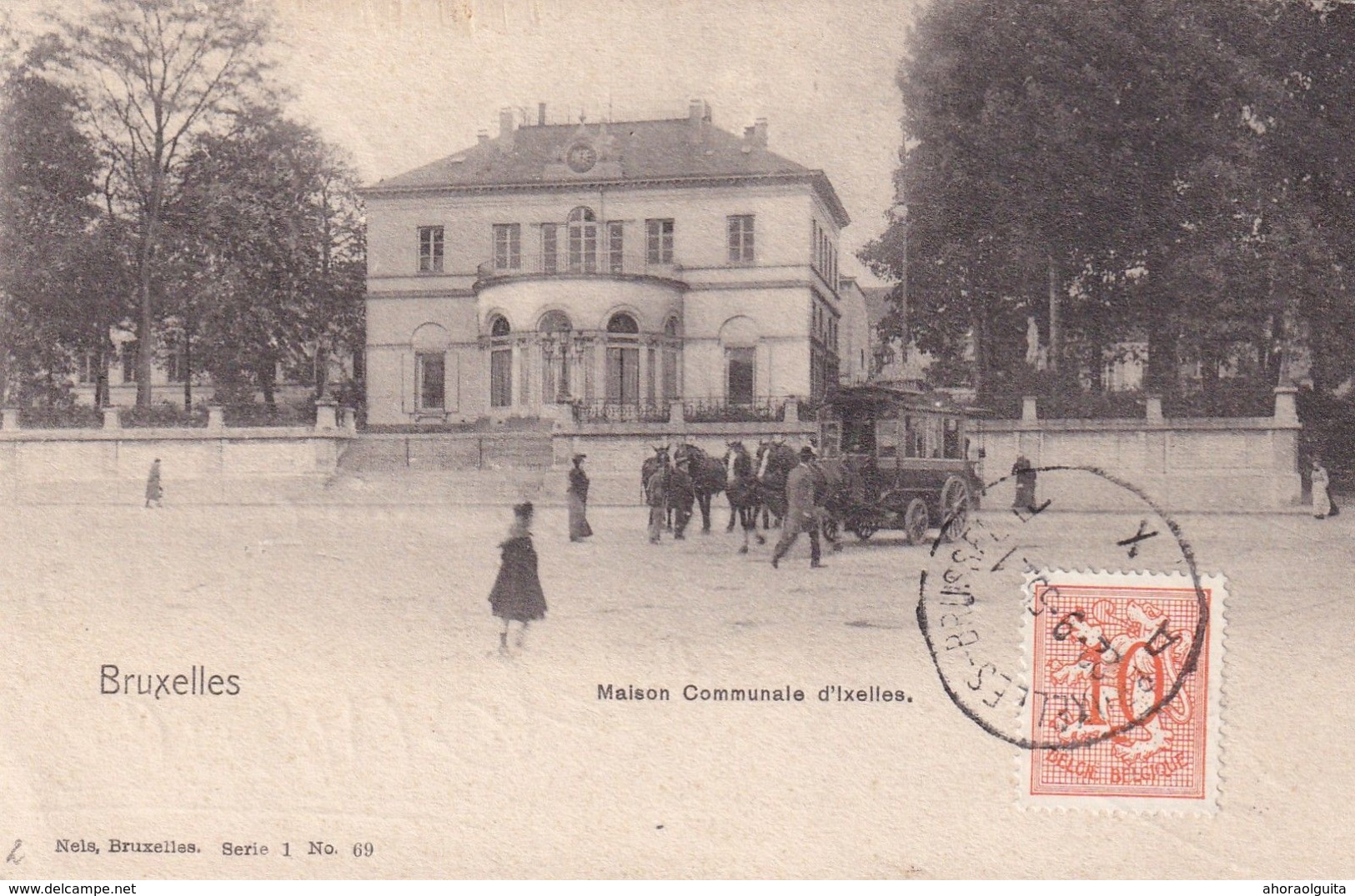 DDX 329  --  Carte-Vue Animée IXELLES Maison Communale - TRAMWAY Omnibus à Traction Chevaline - Trasporto Pubblico Stradale